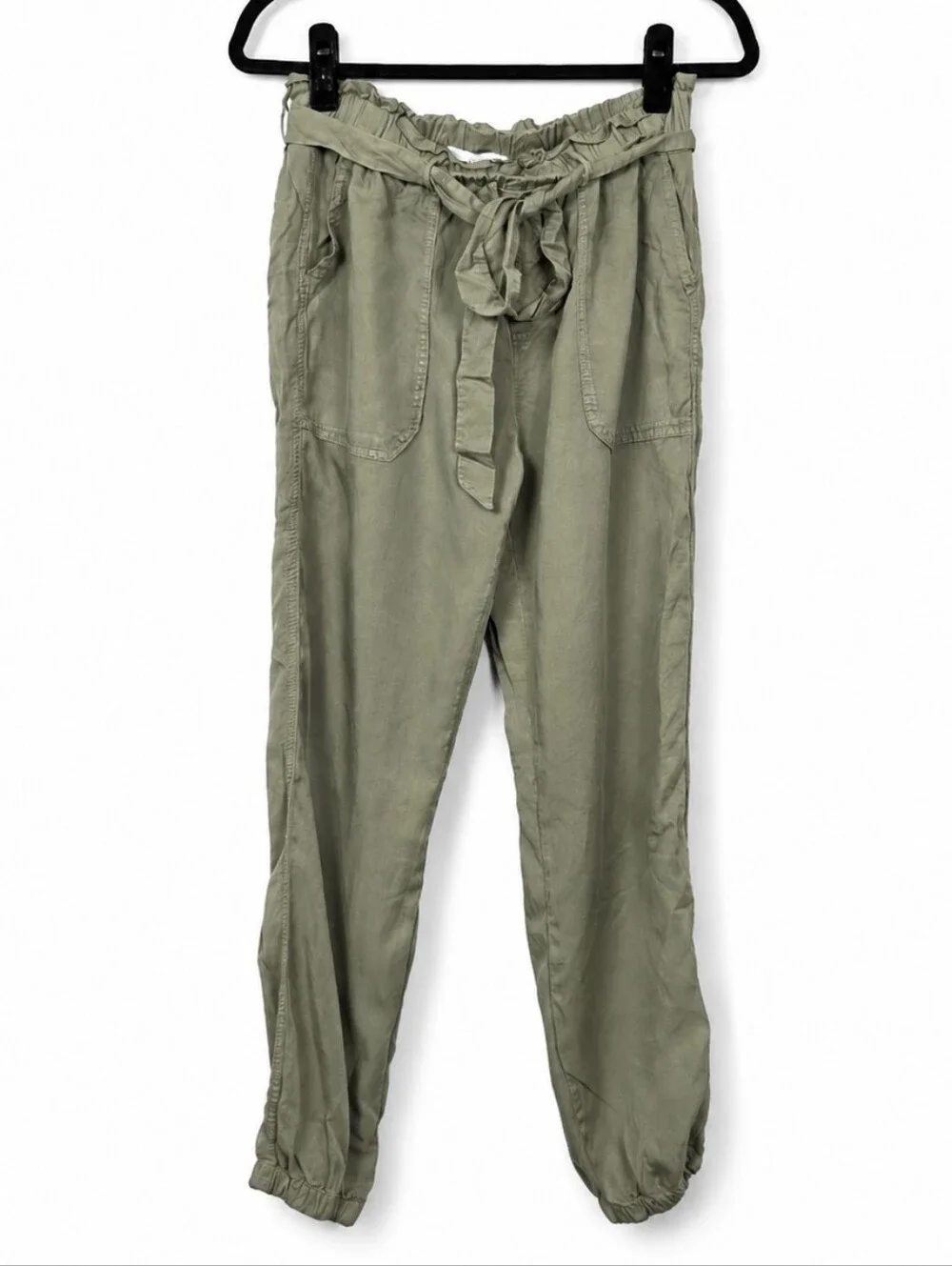 NWT Love Tree TENCEL Paperbag Tie Waist Jogger Pants Sage Green Size S Boho